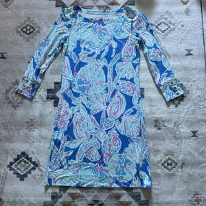 Lilly Pulitzer UPF 50 +‎ Cotton Sophie Dress Into the Deep Size XXS Pink Blue